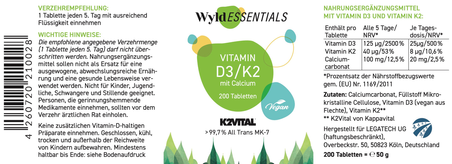 Vitamin D3+K2 mit Calcium VEGAN