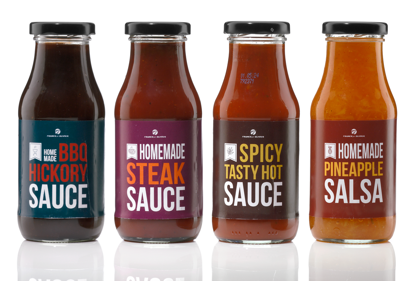 4 BBQ-Saucen: Hickory, Spicy, Steak, Pineapplesauce und Grillbingo