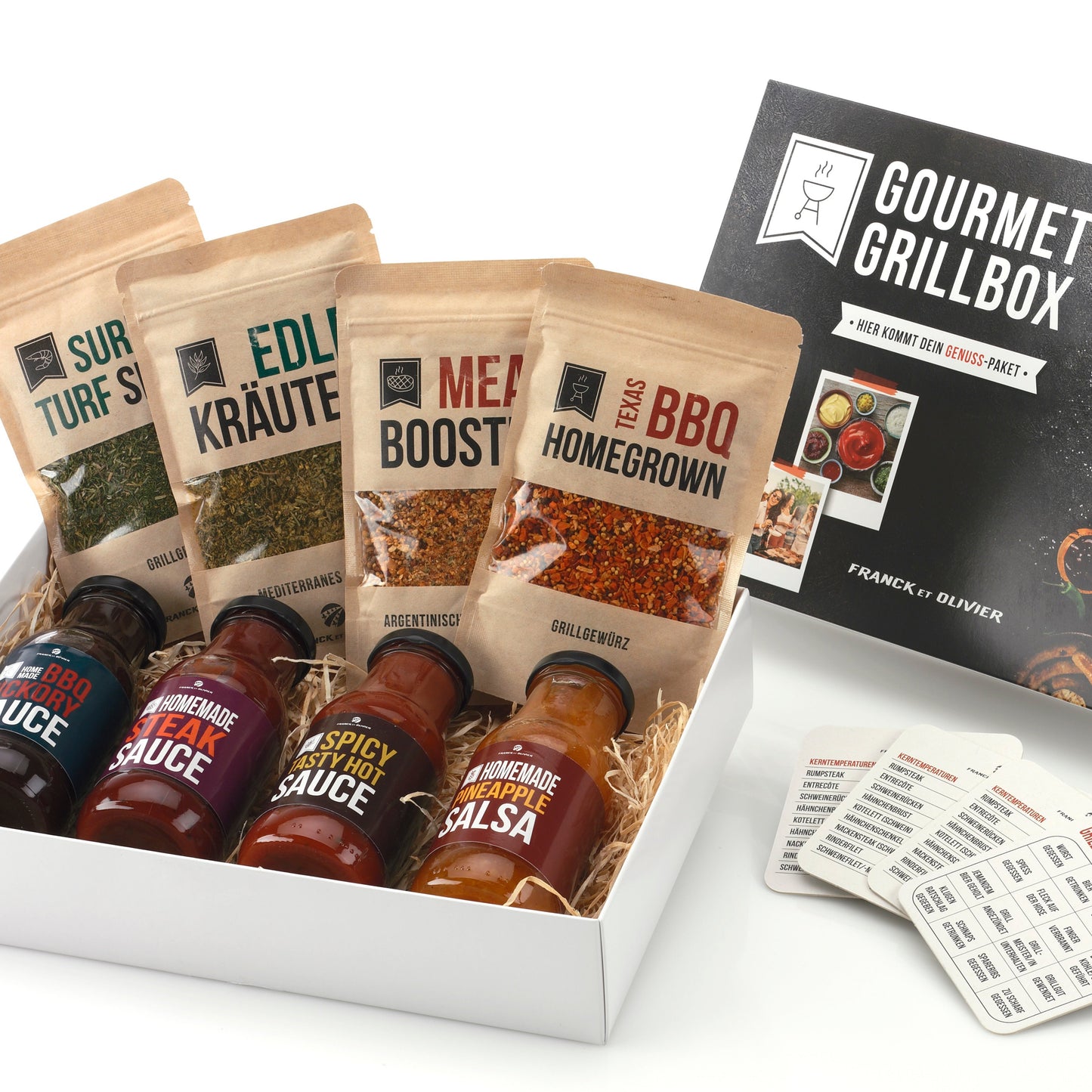 4 Saucen und 4 edle Gewürze. BBQ Geschenkbox
