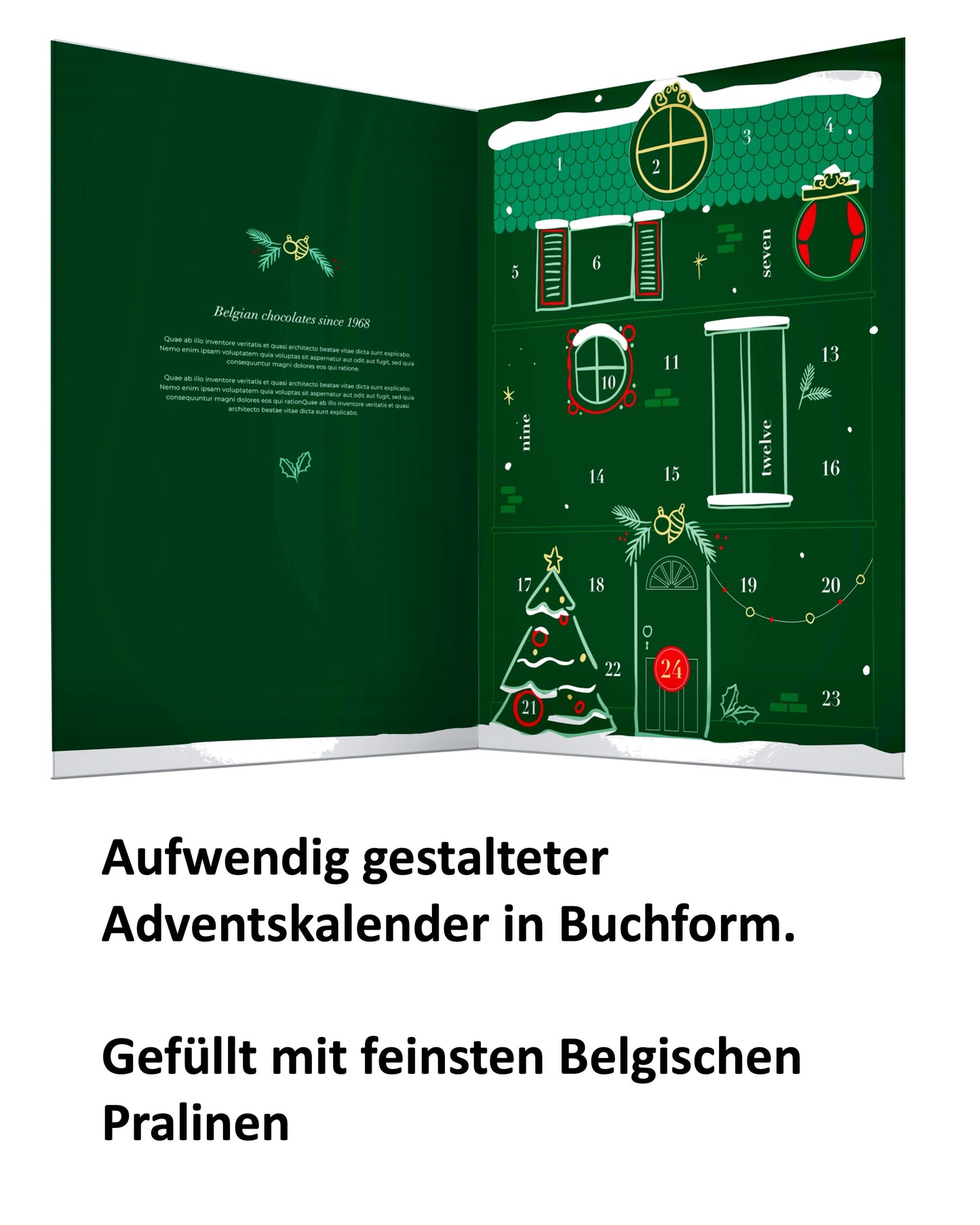 Adventskalender Belgische Pralinen 2024. Premiumqualität handwerklich hergestellt