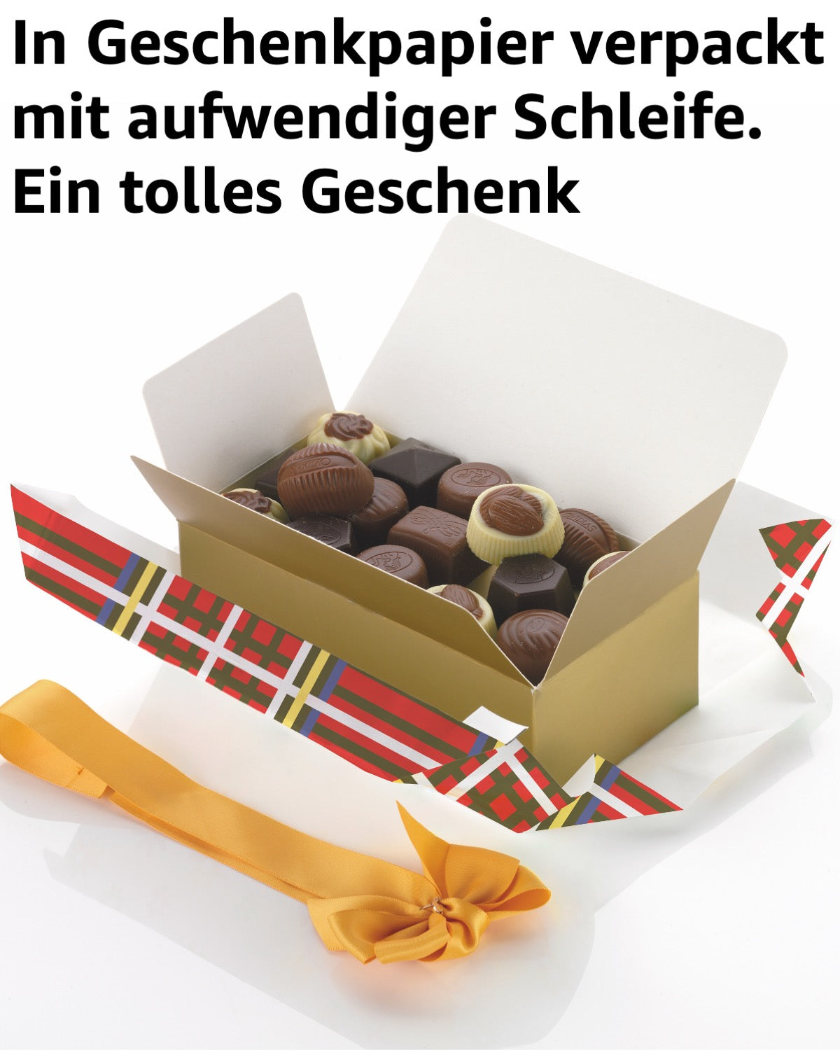 Ballotin Belgische Luxuspralinen 250 g, hübsch als Geschenk mit goldfarbener Schleife verpackt. Ohne Konservierungsstoffe. Absolute Spitzenqualität.