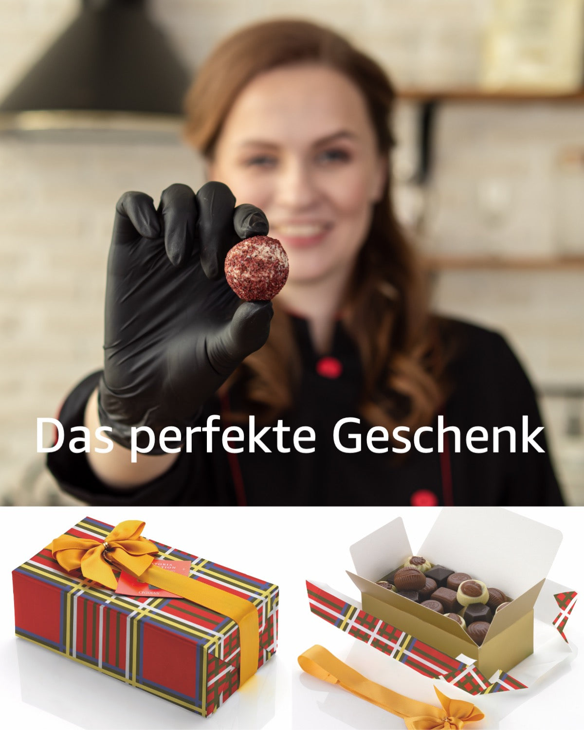 Ballotin Belgische Luxuspralinen 250 g, hübsch als Geschenk mit goldfarbener Schleife verpackt. Ohne Konservierungsstoffe. Absolute Spitzenqualität.