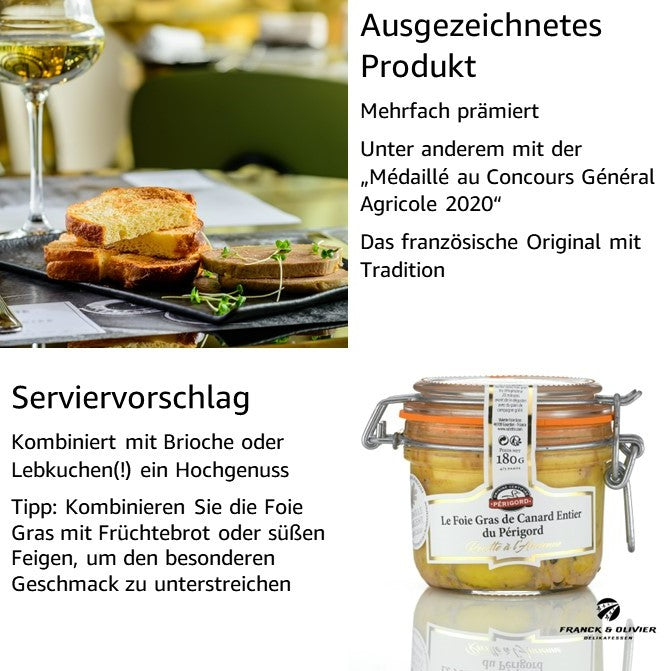 Entenstopfleber Foie Gras Entier de Canard. 180g im Glas IGP France Sud-Ouest