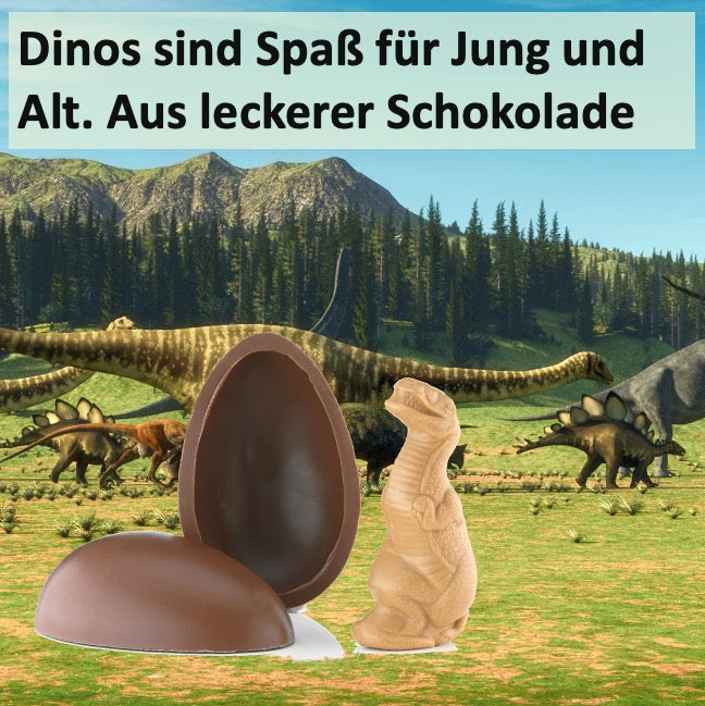 Dinosaurier T-Rex in XXL aus Karamell im Schokoladenei. Tolle Dino Überraschung für Kinder, Teenager und Erwachsene. In der schönen Schmuckverpackung