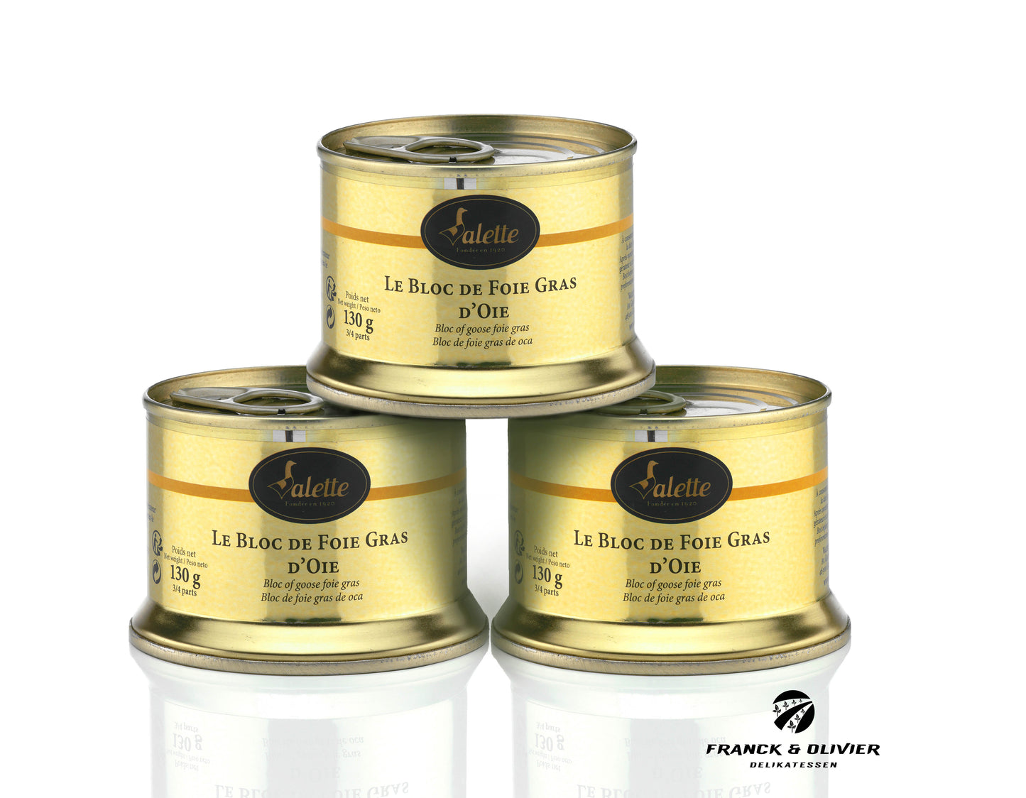 3 confezioni da 150 g di foie gras d'anatra bloc de foie gras. Dal Perigord. Origine protetta Francia IGP Sud-Ouest
