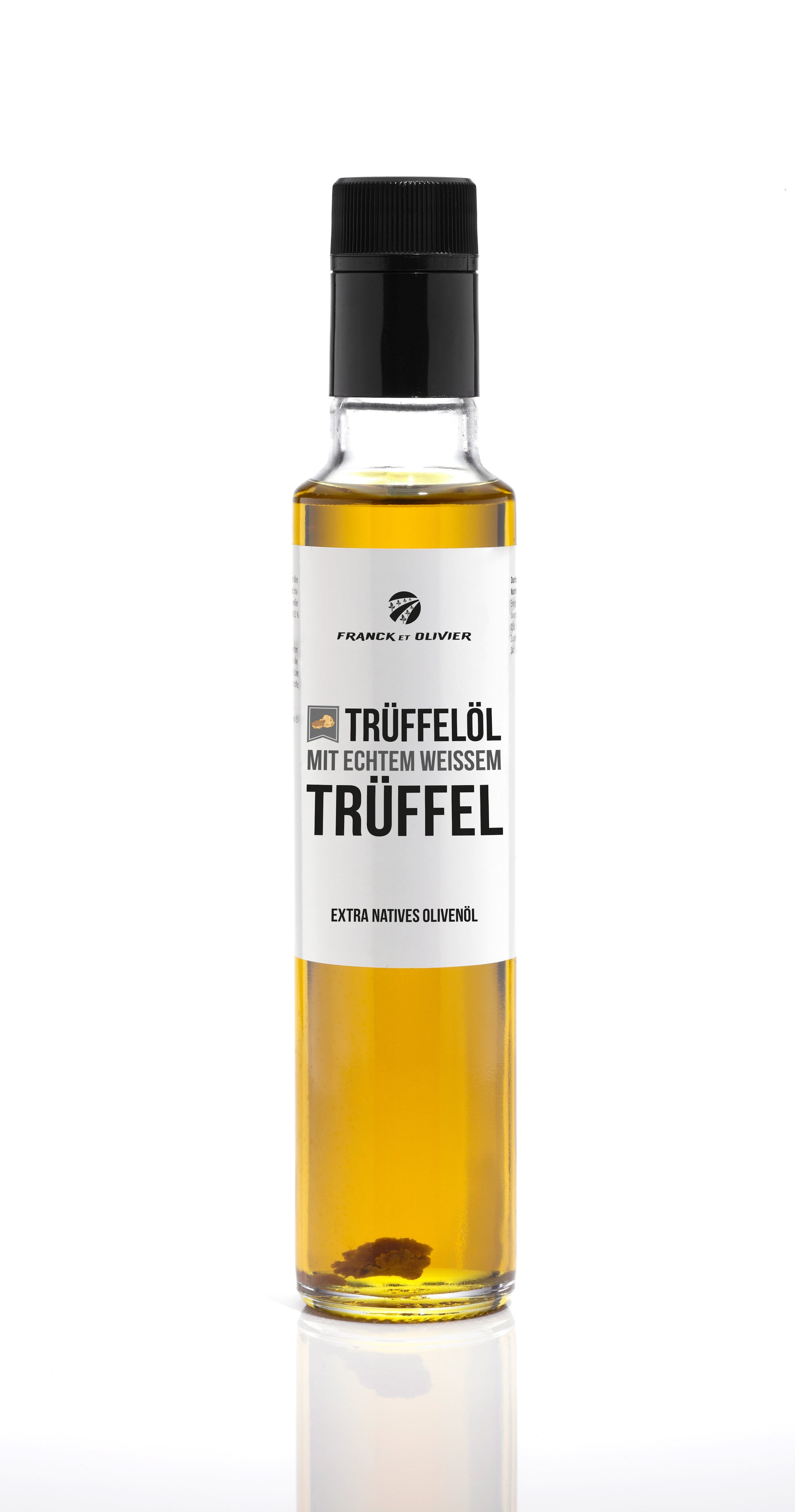Trüffelöl mit echtem weißem Trüffel. Extra vergin natives Olivenöl. Für eine vegane und glutenfreie Ernährung geeignet – Franck et Olivier Delikatessen